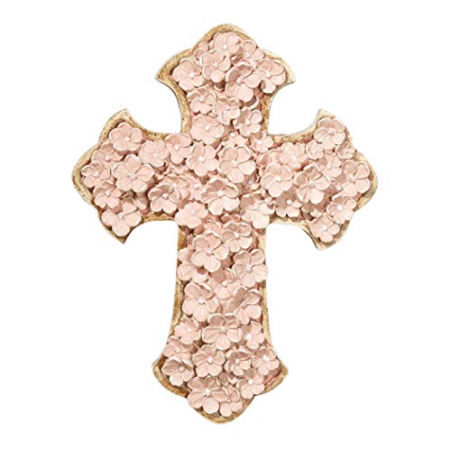 Image of Dicksons Raised Flower Blossom Pastel Coral Pink 12 x 9 Resin Stone Hanging Wall Cross