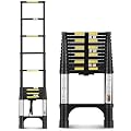 Dajianglx 12.5FT Telescoping Aluminum Extension Ladder with 2 Triangle Stabilizers, 330lbs Capacity, Multi-Purpose Collapsible for Home, Outdoor Work, Black