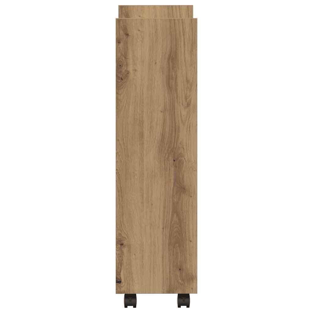 Carro de almacenamiento estrecho de roble Artisan, 3 niveles, 60 x 22 x 80 cm, carrito auxiliar con ruedas y espacio de almacenamiento para cocina, comedor, bar, carro de nicho, móvil y