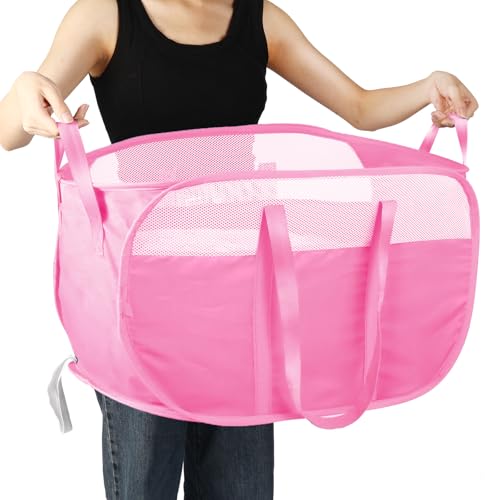 Image of Collapsible Laundry Baskets, Tear Proof Pop Up Laundry Hamper with Dual Handles, Durable Foldable Laundry Basket, Easy to Carry Laundry Hamper for Home, Laundry Room, Bedroom, Dorm, Travel Pink