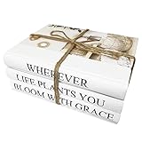 MYBEIGE 3 Piece Quote Decorative Books, Real Blank Hardcover Book Set, Display Books for Coffee Tables and Bookshelves, Stack Home Decor, Fashion Decoration Book, White Beige, 3.54 in H x 9.4 W 6.8 D