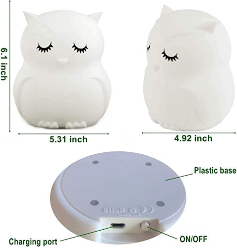 Image of Animal-Shaped Big Night Light for Children /Adults, Rechargeable LED Soft Silicone (BPA Free) Bedside Lamp, Adjustable Brightness and 9 Colors by Touch Control & Remote Control (Big Owl)