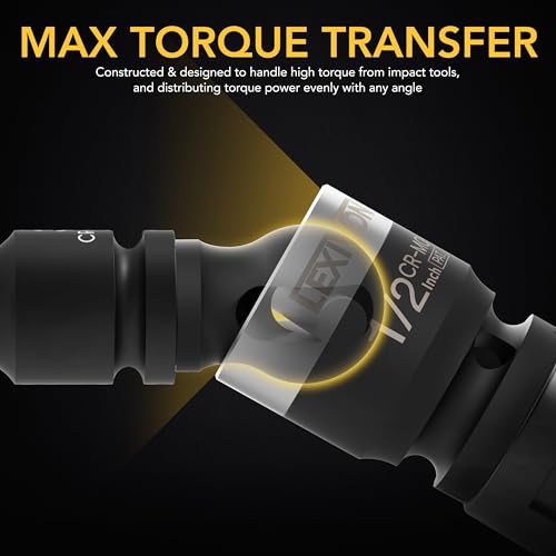 LEXIVON Impact Universal Joint - Patented SLIM Design | 3-Piece 1/2", 3/8", and 1/4" Socket Swivel Set | Chrome-Molybdenum Steel Full Impact Grade (LX-113-S)