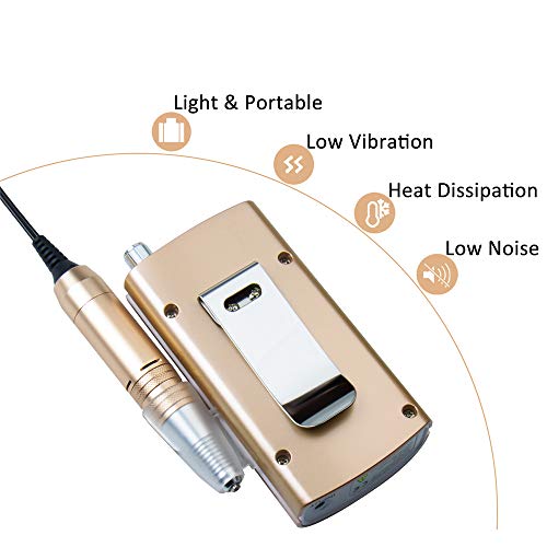 Professional 30000RPM Rechargeable Nail Drill Portable Electric Nail File Manicure Pedicure Machine with 11 in 1 Nail Drill Bits and Sanding Bands for Acrylic Gel Nails(Champagne)