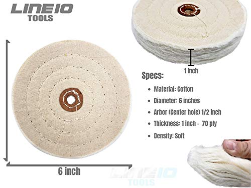 LINE10 Tools Buffing Wheel for Bench Grinder, Set of 2, 6 Inch, Yellow Firm and White Soft, Extra Thick by LINE10 Tools - Image 2