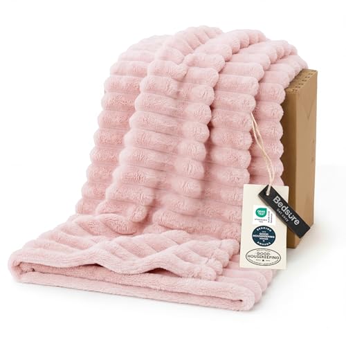 Bedsure GentleSoft Pink Throw Blanket for Couch - Cozy Soft Blankets Gifts for Women, Spring Cute Small Fleece Throws for Girls, Pink Decor for Home Room, Crystal Pink, 50x60 Inches
