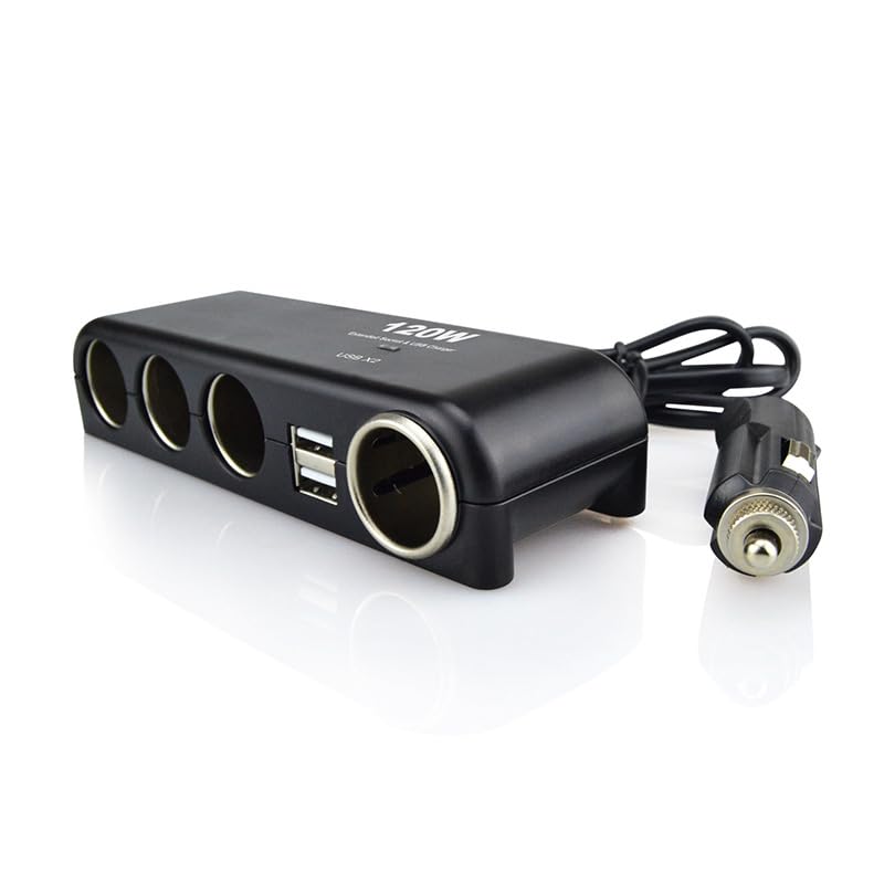 Ymiko Splitter Accendisigari Auto 4 Prese – Adattatore A 4 Vie 12V-24V Con Fusibile 20A, Cavo 40cm