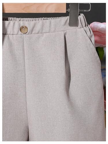 Image of Verdusa Boy's 2 Piece Outfit Casual Short Sleeve Button Up Shirt and Short Sets White Brown 11Y