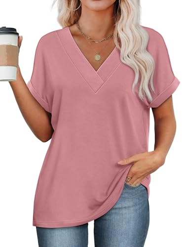 Image of WIHOLL Womens Summer Tops Short Dolman Sleeve Shirts 2026 Fashion V Neck Outfits Clothes