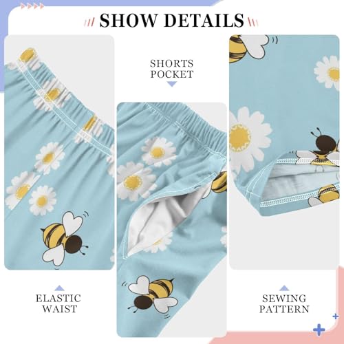 Bee and Daisy Flowers Boys Long Pants Soft Trousers Elastic Waist Kids Lounge Bottoms with Pockets S-XL4