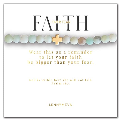 Lenny & Eva Faith Over Fear Cross Stretchable Bracelets for Women Inspirational Jewelry with Message on Card (Limited Edition)