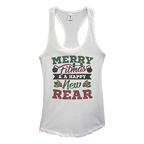 Christmas Workout Tanks Merry Fitmas and a Happy New Rear Royaltee Shirts Small, White Cover