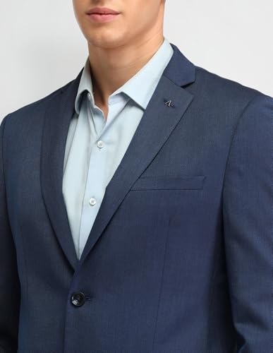 Image of Arrow Men's Blue Solid Notch Collar Long Sleeve Formal Polyester Slim Fit Blazer (ARAIBZ5016 Blue 46)