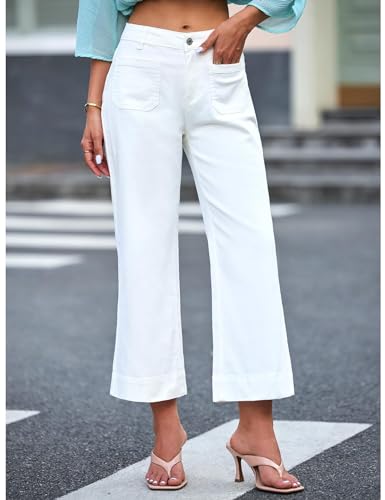 Viatabuna Cropped Wide Leg Jeans for Women Summer Mid Waisted Straight Leg Crop Jeans Loose Ankle Length Stretchy Denim Pants4