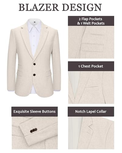 Retro Linen Mens Suit 2 Piece Slim Fit Linen Suits Set Tuxedo Blazer Jackets Drawstring Pants Summer Wedding Prom Tux for Men4