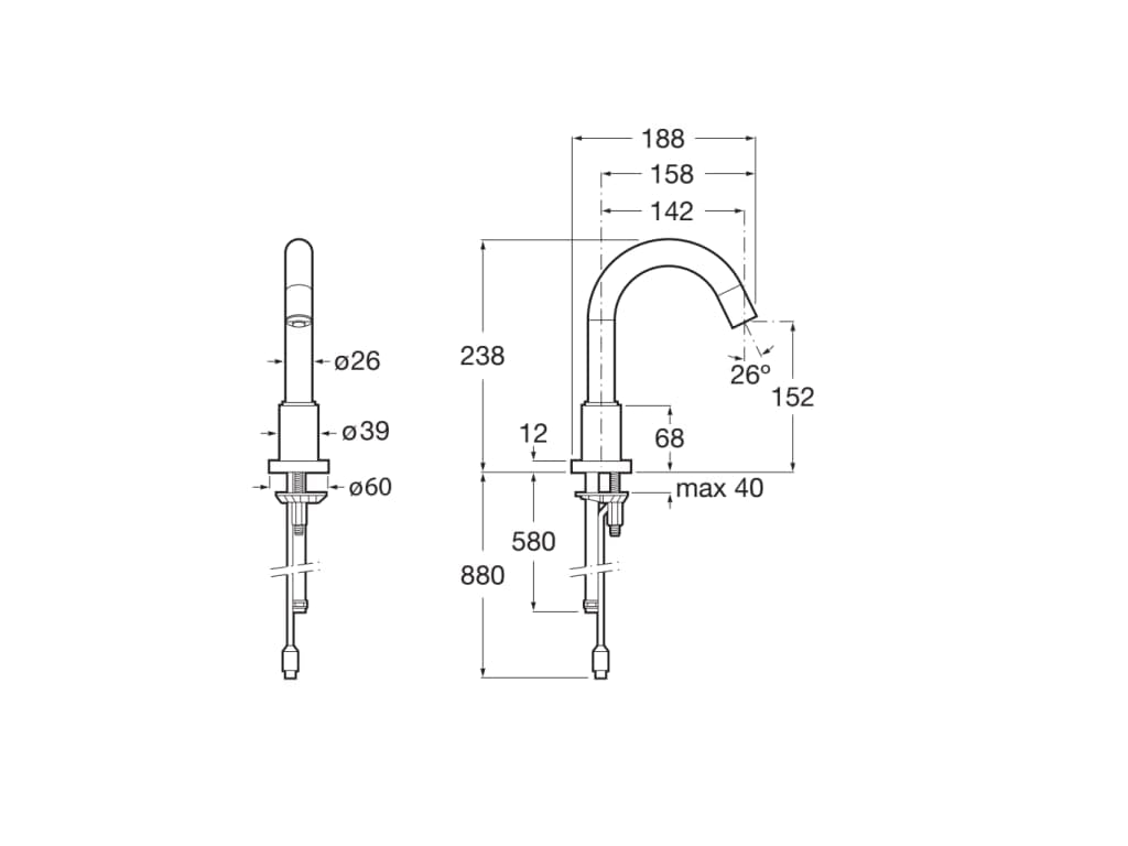 Roca Loft - Grifería electrónica para lavabo (un agua) con sensor integrado en el caño. alimentación con cone . Griferías hidrosanitarias con montura cerámica. Ref. A5A5743C00