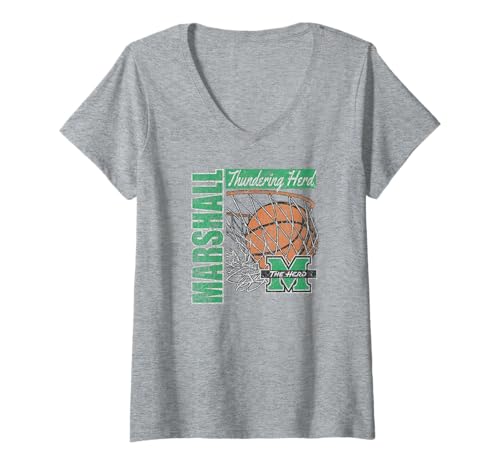 Womens Marshall Thundering Herd Vintage Basketball 90's Gray V-Neck T-Shirt