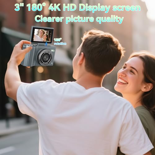 Image of 4K Digital Camera for Photography 64GB Sd Card 64MP Autofocus Anti-Shake Vlogging Camera for YouTube with 3 inch 180Hd Flip Screen 18x Digital Zoom 2000 mah Battery