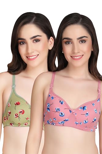 Image of Women Padded Printed Bra - Made of Pure Cotton Full Coverage Non Wired Seamless Pushup Soft Cup for T-Shirt Saree Dress Sports Garment for Daily Use Everyday