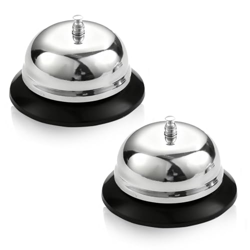 Set of 2 Metal Table Bells Small Bell with Crisp Ringing Reception Bell Ship Bell for Restaurants Hotels Bars Silver