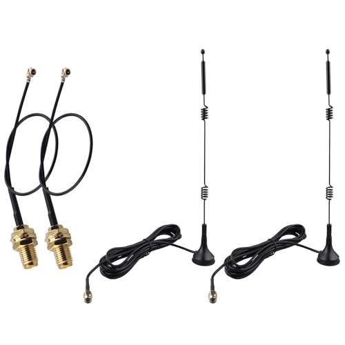 Image of Futheda 2pcs Dual Band WiFi Antenna with 3m Cable 2.4GHz 5GHz 5.8GHz 12dBi SMA Male Aerial on Magnetic Base + 15cm UFL MHF1 to SMA Female Pigtail Cable for Wireless Video Surveillance Recorder