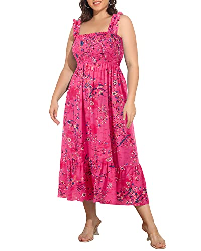 Image of Plus Size Summer Dress - Sun Boho Beach Casual Floral Spaghetti Strap Sleeveless Long Maxi Dresses