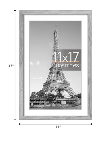Image of upsimples 11x17 Picture Frame, Display Pictures 9x15 with Mat or 11 x 17 Without, Wall Hanging Poster Frames, Gray, 1 Pack