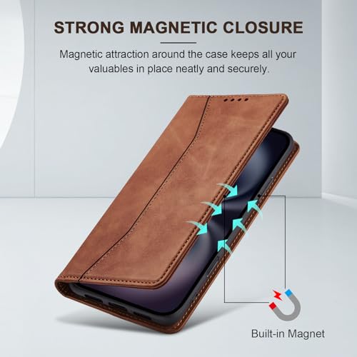 Image of Jasonyu Flip Wallet Case for iPhone 16 Plus,Brown