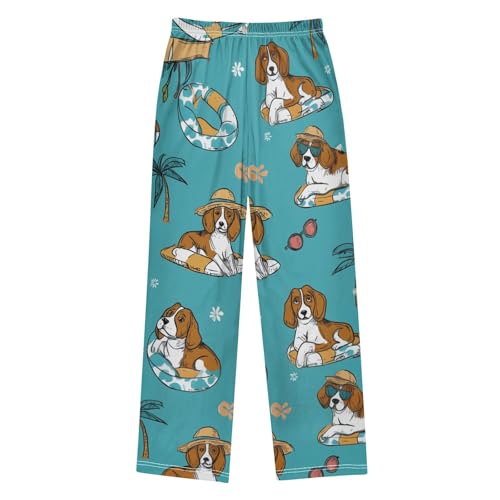 ZZXXB Beagle Palm Tree Boys Long Pants Soft Trousers Elastic Waist Kids Lounge Bottoms with Pockets S-XL2