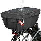 KGGHNG 自転車カゴカバー 後ろ 防水 2段式 撥水加工 厚手600D 360°開閉可能 大型 反射帯/前ポケット付き 取り付け簡単 雨よけ ひったくり防止 通勤通学 電動アシスト自転車対応 (ブラック)