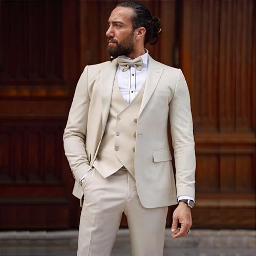 Men's Suit Slim Fit 3 Piece Solid Suit for Men One Button Tuxedo Casual Formal Wedding Blazer Jacket Pants Set3