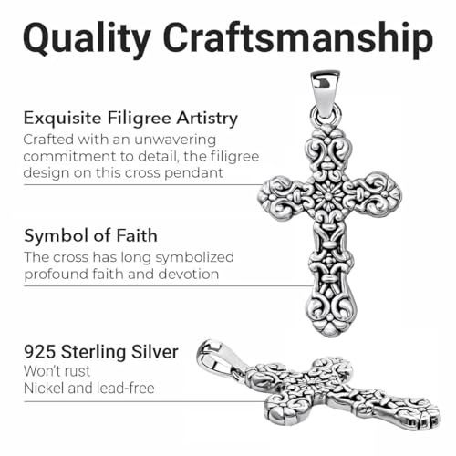 SHOP LC 925 Sterling Silver Cross Pendant Oxidized Swirling - Silver Cross Necklaces for Women Religious Jewelry Catholic Faith Christian Birthday Mothers Day Gifts3