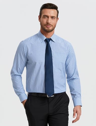 Image of HISDERN Mens Dress Shirt with Tie Pocket Square Set Classic Button Down Shirt Matching Tie Long Sleeve Shirts