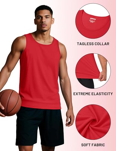 TACVASEN Achselshirts Herren UPF 50+ Tanktops Baumwolle Sport Fitness Muskelshirt UV Schutz Gym Tops Sommer Rot 3XL 5