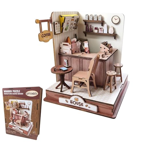 Kits de casa en miniatura para adultos, artesanía de construcción 3D de madera para café, kit de fabricación de pequeñas viviendas, para decoración de habitaciones, estantes y oficinas, fiestas de Ann