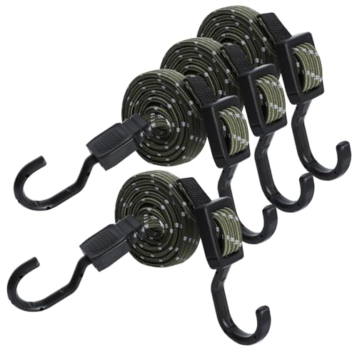 AiQInu Tendeurs Elastique avec Crochets 4 Pièces, 100cm Réglable Sandow Elastique pour Bagages, Barres de Toit, Bâche, Cargaison Mobile, Camps, Bâches