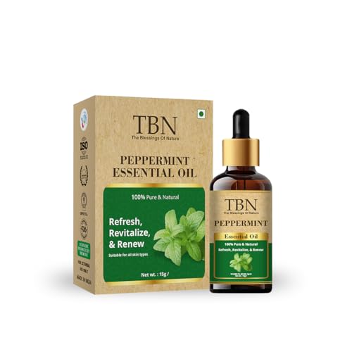 Image of TBN 100% Pure and Natural Peppermint Essential Oil For Skin & Hair, Steaming, Diffuser & Aromatherapy - Soothing Relief | Peppermint Aroma Oil for Home Fragrance | Helps in meditation - 15ML