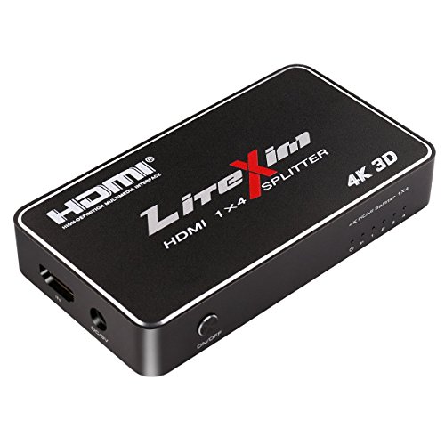 LiteXim 1 x 4 HDMI Splitter con carga USB con suministro de corriente HDMI divisor Amplificador