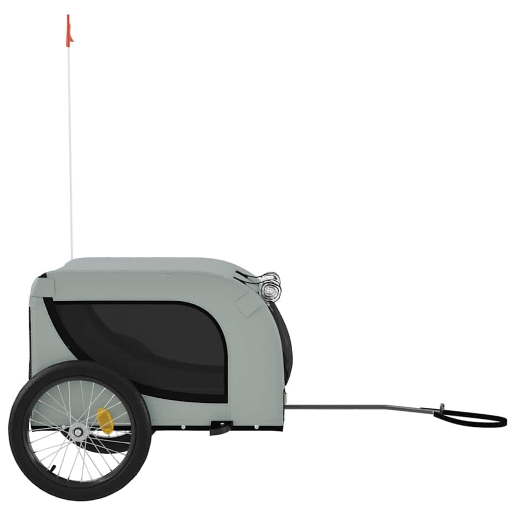 Przyczepa rowerowa dla psów, szara, czarna, z tkaniną Oxford i żelazną ramą, składana, wózek transportowy dla zwierząt domowych, bezpieczny w podróży, z siatką i osłoną przeciwdeszczową