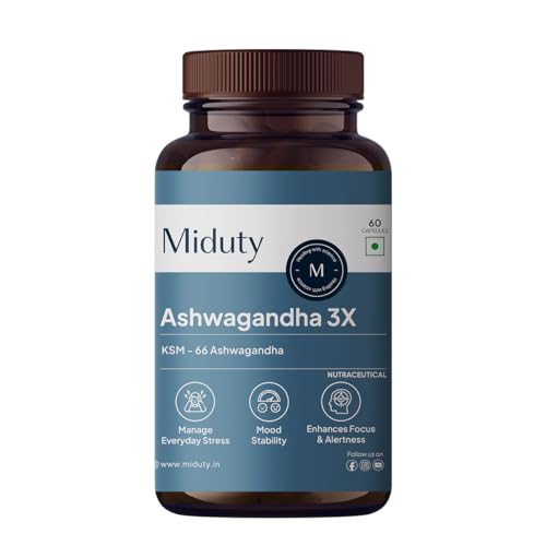 Miduty Ashwagandha 3X Supplement 500 mg Serving - KSM 66 Ashwagan...