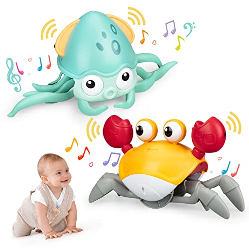 Image of Baby Toys Crawling Crab and Octopus, Toddler Crawling Toys Automatically Avoid Obstacles, LED Light and Music Guide Baby to Crawl, Infant Toys Interactive Learning Development for Newborn Boys Girls