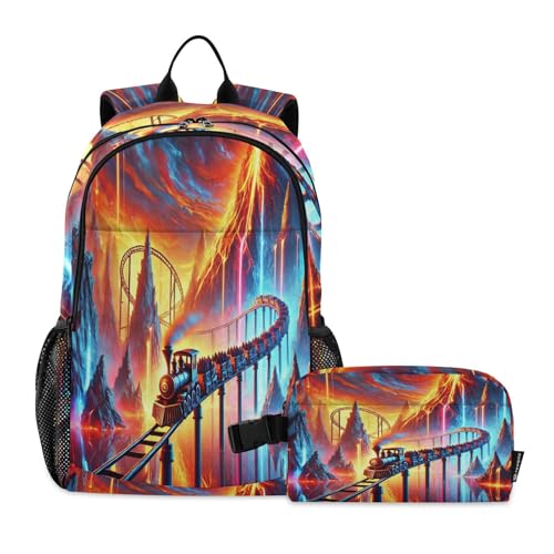 Emelivor Roller Coaster Kids Backpack for Girls Boys School Bookbag with Insulated Lunch Box for Preschool Primary School Back to School Backpack - Main Image