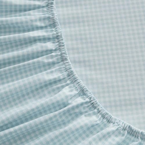 Image of Martha Stewart - Twin XL Size Sheet Set, Breathable Cotton Percale Bedding with Matching Pillowcase, Fully Elastic Fitted Sheet, Deep Pocket, Crisp & Cooling All-Season Comfort (Small Gingham Blue)