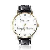 LuxSweet Customize Wrist Watches Made Your Own Photo Text Black Strap Watches Personalized Gifts for Men Women Family Boyfriend Girlfriend