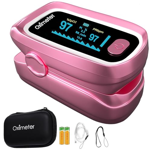 ikangtaibao Fingertip Pulse Oximeter 4 Data Pulse Oximeter with Respiration Rate Monitor and Perfusion Index Oximeter Finger with Counter (Upgrade Version Pink)