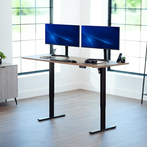 Image of VIVO Reclaimed Wood 71 x 30 in Standing Desk, DESK-KIT-1B7P | Electric, Holds 220 lbs, Sit Stand, Height Adjustable, Extra Deep Table Top, Memory Presets, 1B Series, Black Frame