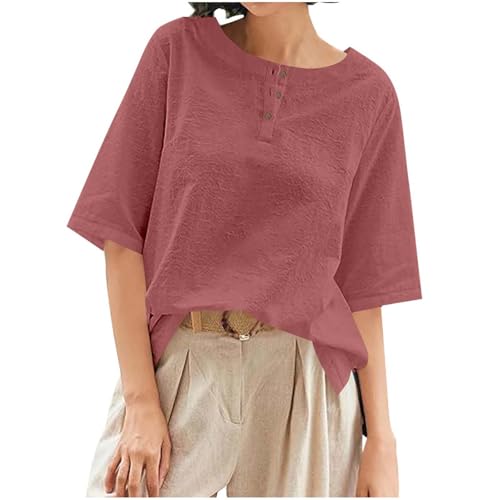 linen tops for women loose fit vintage vacation t shirts half sleeve crew neck tshirt casual boho travel beach clothes