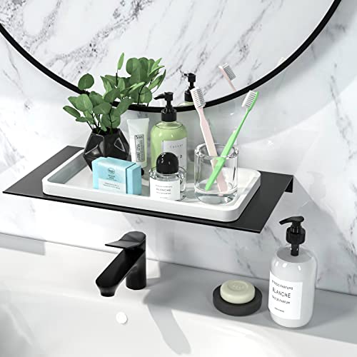 Image of Weenson Bathroom Vanity Tray for Countertop Toiletries Makeup Decor Perfume Candles, Kitchen Tray for Soap Dispenser Spice Salt Coffee, Toilet Tank Tray Bamboo11.81 inch L x 6.1 inch W x 0.79 inch H (White)