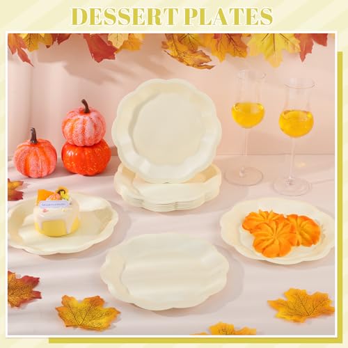 Image of NatNarr 30pcs Ivory Paper Plates 7 In Small Cream Paper Plates Disposable Beige Wedding Plate Dessert Cake plate for Wedding, Birthday, Baby Shower (Pack of 2)
