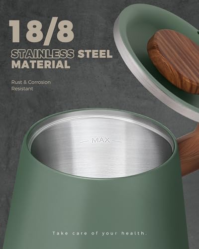 Image of POLIVIAR Electric Gooseneck Kettle, 1350W Electric Tea Kettle Wood Pattern Handle, 34oz Pour Over Electric Kettle for Coffee & Tea, 18 /8 Stainless Steel Inner, Temperature Control & Rapid Heating